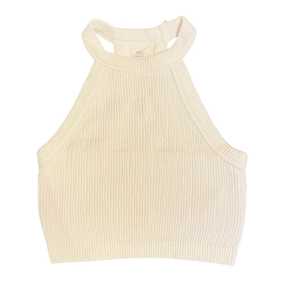 201 | NWOT Aerie Real Good Womens XS Ribbed High Neck Halter Crop Top White